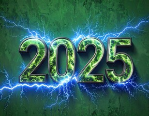 2025, year of energy, green textured numbers