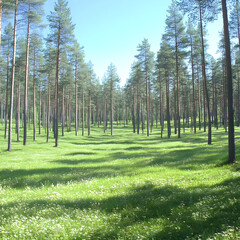 Forest Meadow Photo: Sunlit Pines and Blooming Grass