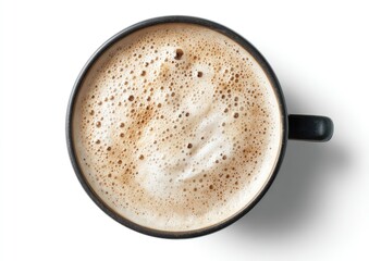 Obraz premium Aromatic latte in dark mug, overhead view