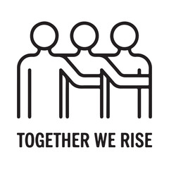 Three abstract people figures in a line with arms around each other together unity