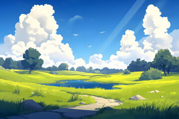 Summer Meadow Landscape Illustration
