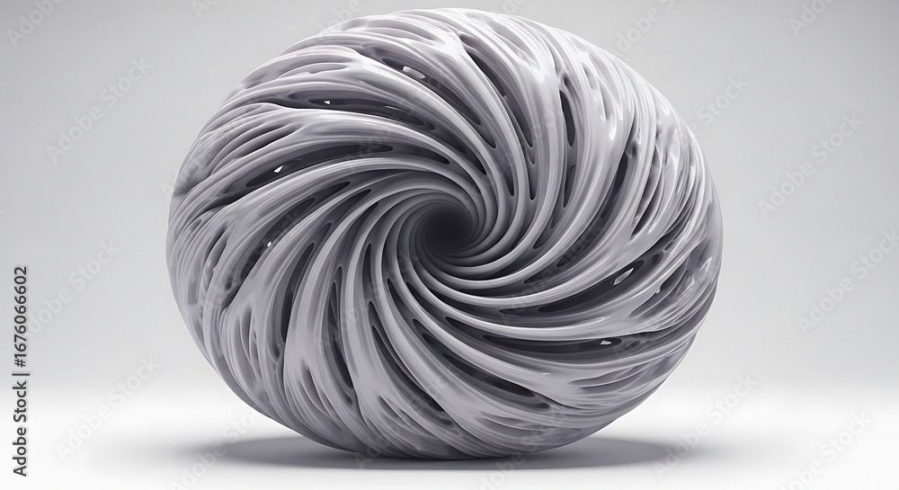 Poster a white sphere with a vortex pattern and intricate swirling designs on a white background surface