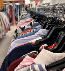 Clothes in your favorite store ready for you to buy and wear, Clothes on a hanger, in a store with...