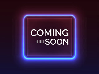 Coming soon on a dark background with neon glowing lights vector, perfect for futuristic designs, modern posters, digital banners, and creative announcements.