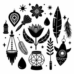Boho Elements Vector Bundle – Minimal Black Silhouette Illustration on White Background