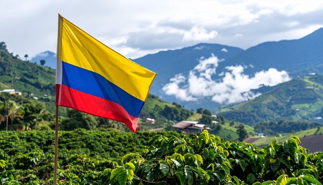 Colombia Flag Over Coffee Region