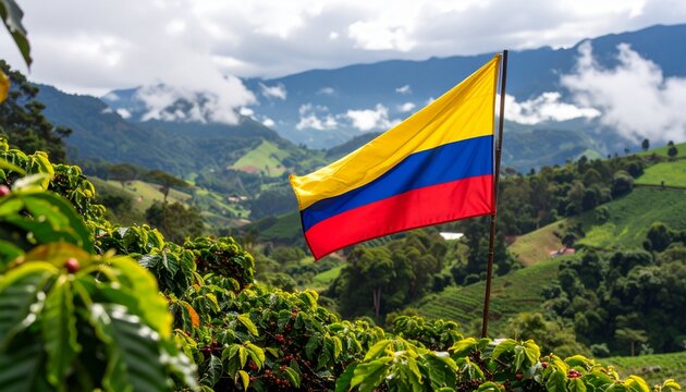 Colombia Flag Over Coffee Region