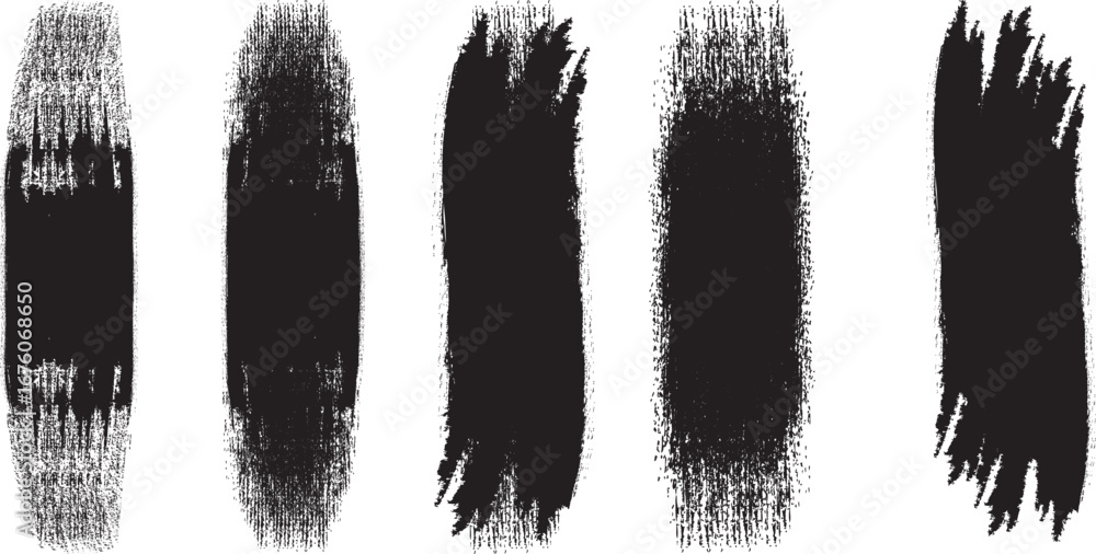 Poster set of black paint ink brush strokes and lines vector collection for grunge texture artistic design 