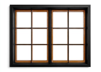 Black framed window with light-brown interior panes