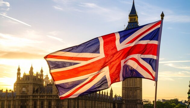 The Union Jack flag waves proudly in front of Big Ben