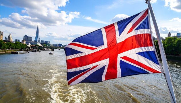 Union Jack Flag Above the River Thames