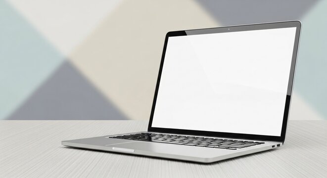 Modern Silver Laptop with Blank Screen on Desk. - Powered by Adobe