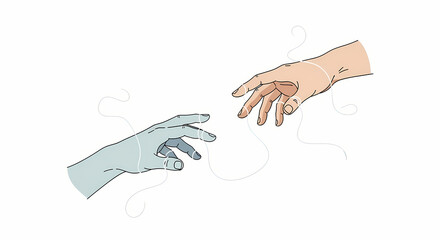 Obraz premium Two hands reaching toward each other line art 