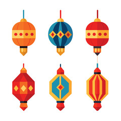 Colorful Festive Lanterns Flat Illustration