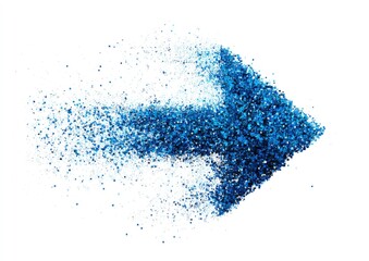 Blue arrow graphic exploding into particles