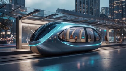 Futuristic train at night