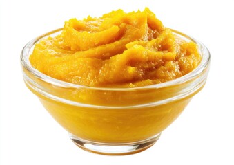 Smooth, golden puree in small glass bowl
