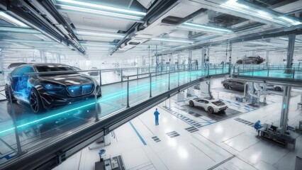 Obraz premium Futuristic vehicle assembly plant