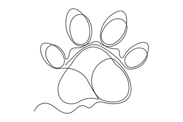 Pet dog paw continuous one line drawing abstract minimalist outline illustration