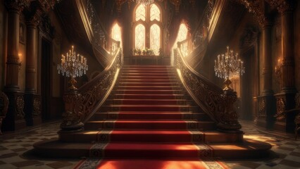 Grand, ornate staircase in a magnificent hall