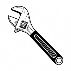 Obraz premium A detailed black and white line drawing of an adjustable wrench.