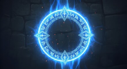 Mystical blue magic circle with ancient runes and glowing energy