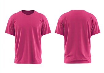Front and back view of a vibrant fuchsia t-shirt (1)