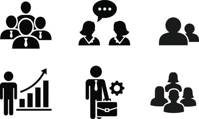 Business People Silhouette Icon Set of Teamwork, Communication, Growth, Leadership