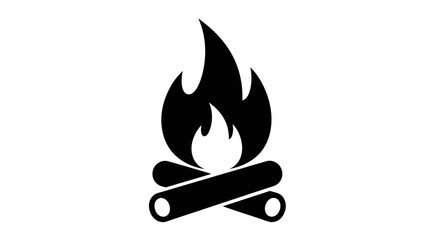 Simple Black Silhouette of Campfire with Burning Flames.