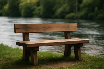 Serene Wooden Bench by the River