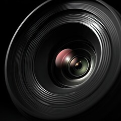 Detailed close-up of a modern camera lens, showcasing its intricate layers and reflective elements.