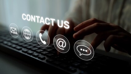 UI concept for contact us section showing icons for email, web, phone, and message. Contact and support icons help streamline business communication and improve customer contact experience. Muxer