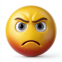 Fototapeta premium Close up of a grumpy yellow emoji face with furrowed brows and a downturned mouth