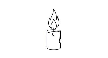 Simple line art illustration of a burning candle with a flickering flame and melting wax.