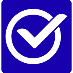 White check mark inside a blue circle icon