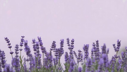 Obraz premium Lavender flowers bloom against a soft purple background. Use for spa, nature, garden, and floral design projects.