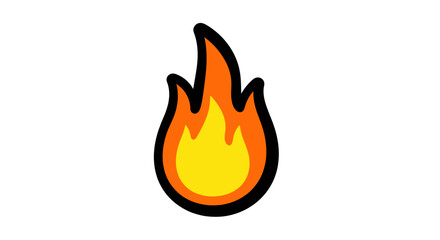 Cartoon Flame with Black Outline and Orange and Yellow Colors.