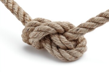 Close-up of a complex knot in natural-colored rope