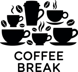 Coffee Break Vector Illustration with Cups Beans and Steaming Beverage Perfect for Cafe or Restaurant Design