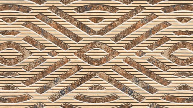Decorative geometric stone wall texture with rustic carved design, modern abstract pattern, perfect for wall cladding, interiors, exteriors, and architecture