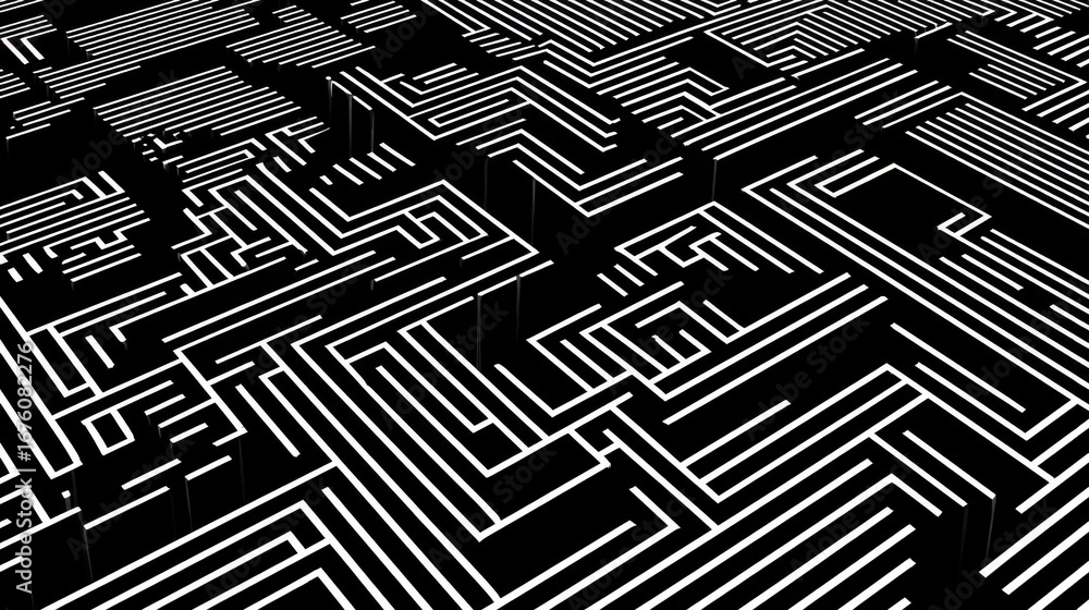 Aufkleber abstract black and white line maze with intricate patterns