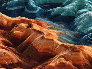 Digital canyon-inspired contour lines futuristic