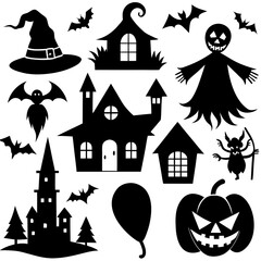 Halloween silhouette vector, Spooky silhouette vector, Ghost Vector, Spooky Hunt House, Spooky Pumpkin