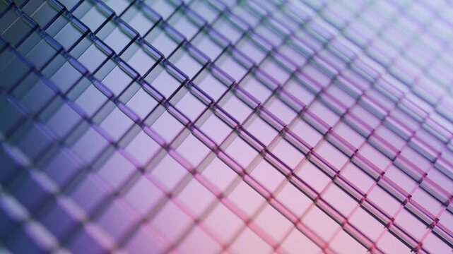Dynamic, abstract motion graphic featuring interconnected, translucent glass-like cubes, creating an optical illusion of depth and movement. Symbolizes data flow, innovation, and futuristic tech.