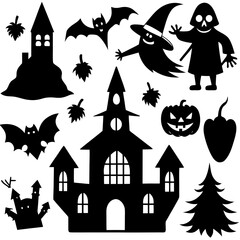 Halloween silhouette vector, Spooky silhouette vector, Ghost Vector, Spooky Hunt House, Spooky Pumpkin