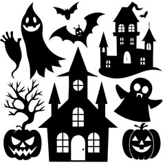 Halloween silhouette vector, Spooky silhouette vector, Ghost Vector, Spooky Hunt House, Spooky Pumpkin