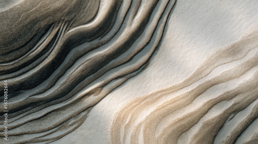 Poster abstract top down view of sand textures with curved patterns and lines