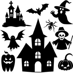 Halloween silhouette vector, Spooky silhouette vector, Ghost Vector, Spooky Hunt House, Spooky Pumpkin