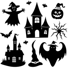 Halloween silhouette vector, Spooky silhouette vector, Ghost Vector, Spooky Hunt House, Spooky Pumpkin