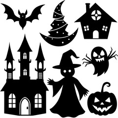 Halloween silhouette vector, Spooky silhouette vector, Ghost Vector, Spooky Hunt House, Spooky Pumpkin